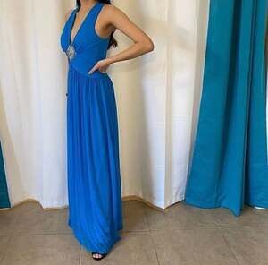 Decode 1.8 Blue Halter Neck Beaded Embellished Empire Waist Maxi Dress Size 10